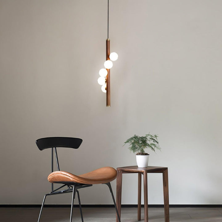 VER Glass Wood Vertical Decorative Pendant Light
