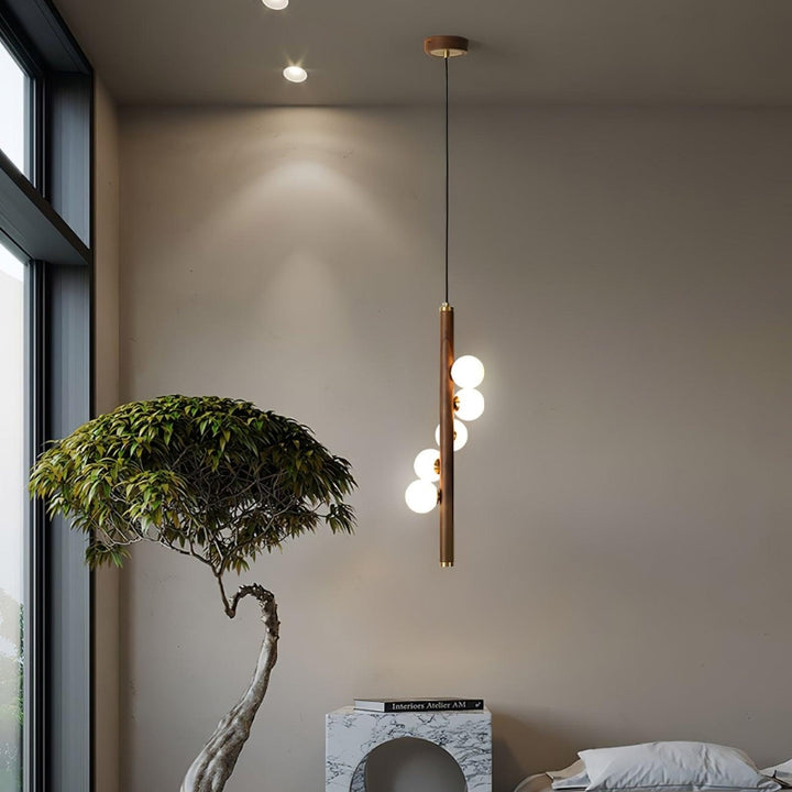 VER Glass Wood Vertical Decorative Pendant Light