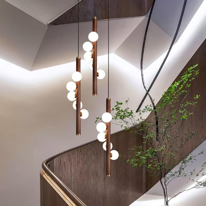 VER Glass Wood Vertical Decorative Pendant Light