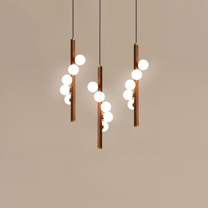 VER Glass Wood Vertical Decorative Pendant Light