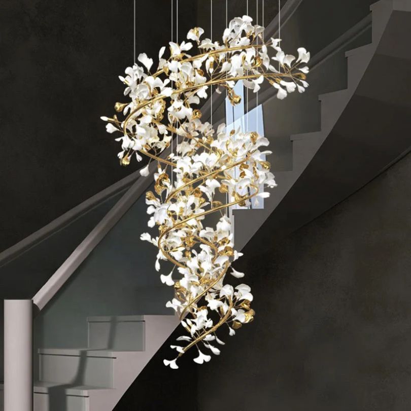 RINEST Flower Staircase Chandelier Lighting