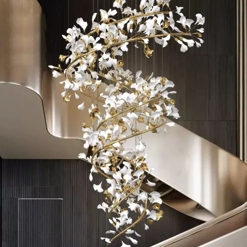 RINEST Flower Staircase Chandelier Lighting