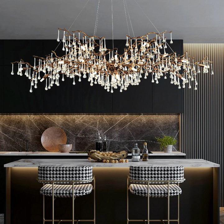 Custom Order Brass and Black Crystal Chandelier