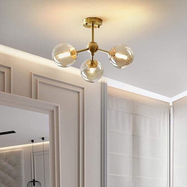 Best new CALCEOLARIA Modern Copper Lighting Cognac Glass Ball Nordic LED Chandelier